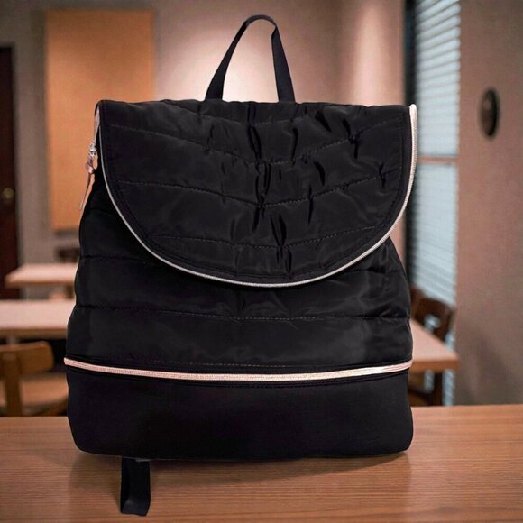 Stella & Dot Handbags - Stella & Dot Black Quilted Backpack Zip Tote Travel Bag Crush It Repeat Lining